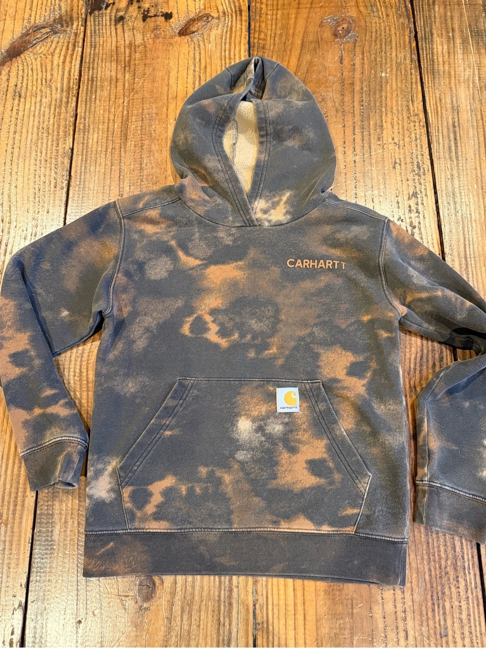 Carhartt Youth Bleach Wash Hoodie Brown Distressed Look Sweatshirt Size M 10-12
